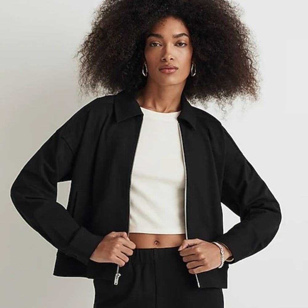 NWT Madewell Ponte Oversized Trucker Jacket‎ Black Size XS Collared Zip Up NO166